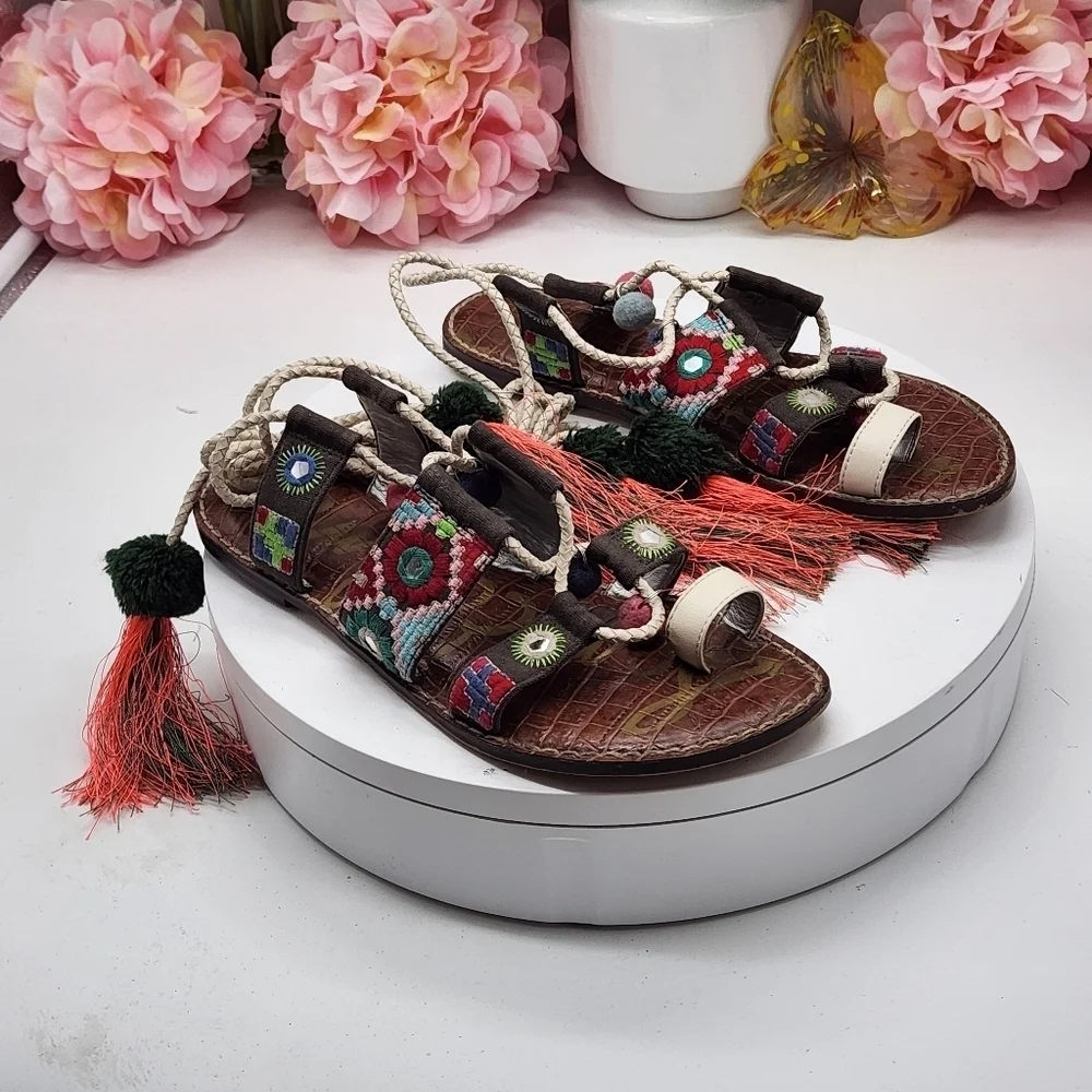 Sam Edelman Gretchen Mixed Color Gladiator Tassel Ethnic Sandals Size 7.5 - Picture 8 of 16